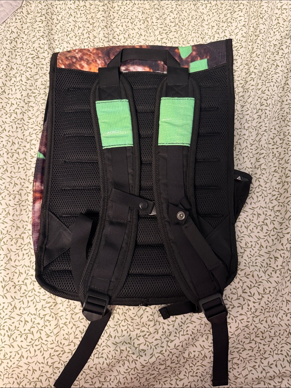 Rareform Backpack - Green Patterned Flap-Top - Picture 2 of 6